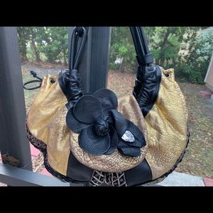 100% RENATO ANGI Black Gold Gemstone Leather Purse